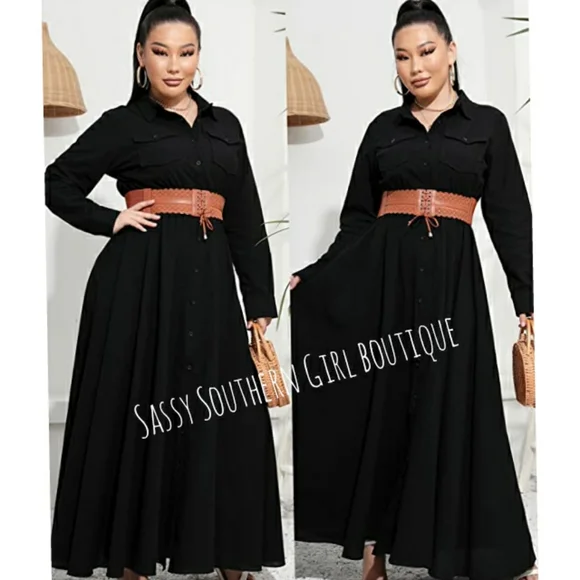 🆕⭐ Plus Black button down shirt maxi dress - Picture 1 of 14